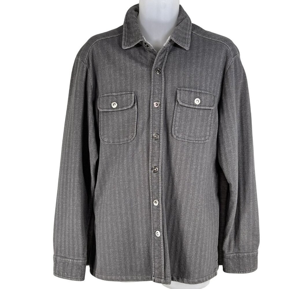 Tommy Bahama Weekend Hideaway Mens L Snap Charcoal Gray Shacket Hiking Outdoors